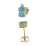 14 Karat Yellow Gold 5X7mm Oval Blue Topaz2 Diamonds=0.04 Carat Earrings