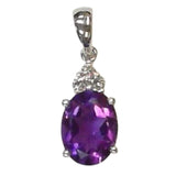 14 Karat White Gold 6X8mm Oval Amethyst 3 Diamonds=0.06 Carat Pendant No Chain Included