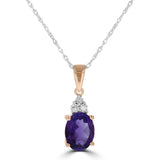 14 Karat Yellow Gold 6X8mm Oval Amethyst3 Diamonds=0.06 Carat Pendant No Chain Included