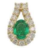 14 Karat Yellow Gold Oval Emerald 15 Diamonds=0.23 Cart Drop Halo Pendant No Chain Included