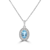 14 Karat White Gold 4X6mm Oval Aquamarine14 Diamonds=0.12 Carat Halo Pendant No Chain Included