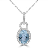 14 Karat White Gold 6X8mm Oval Aquamarine 43 Diamonds=0.16 Carat Halo Pendant No Chain Included