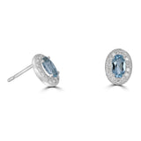 14 Karat White Gold 3X5mm Oval Aquamarine28 Diamonds=0.13 Carat Halo Earrings