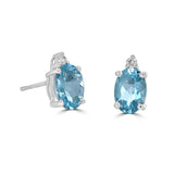 14 Karat White Gold 5X7mm Oval Aquamarine2 Diamonds=0.04 Carat Earrings