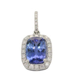 14 Karat White Gold 6X8mm Cushion Tanzanite27 Diamonds=0.23 Carat Halo Pendand No Chain Inlcuded