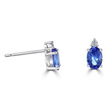 14 Karat White Gold 4X6mm Oval Tanzanite2 Diamonds=0.04 Carat Stud Earrings