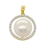 14 Karat Yellow Gold 8.8-9mm Fresh Water Pearl 24 Diamonds=0.09 Carat Pendant No Chain Included