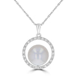 14 Karat White Gold 8.8-9mm Fresh Water Pearl 24 Diamonds=0.09 Carat Pendant No Chain Included