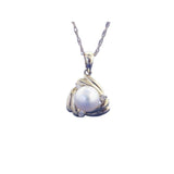 14 Karat Yellow Gold 6.3-6.5mm Pearl  3 Diamonds=0.03 Carat Triangle Shape Pendant No Chain Included
