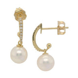 14 Karat Yellow Gold  7-7.5mm Fresh Water Pearl18 Diamonds=0.08 Carat Dangle Earrings