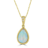 18 Karat Yellow Gold  Pear Opal 2 Diamonds=0.01 Carat Pendant No Chain Included