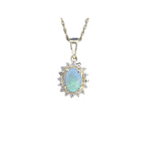 14 Karat Yellow Gold 5X7mm Oval Opal 16 Diamonds=0.21 Carat Halo Pendant No Chain Included