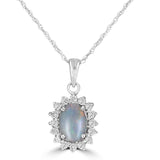 14 Karat White Gold 5X7mm Oval Opal  16 Diamonds=0.21 Carat Halo PendantNo Chain Included