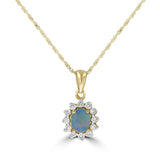14 Karat Yellow Gold 4X5mm Oval Opal 12 Diamonds=0.13 Carat Halo Pendant No Chain Included