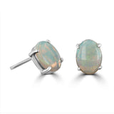 14 Karat White Gold 6X8mm Oval Opal Stud Earrings