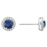 14 Karat White Gold 5mm Round Sapphire
32 Diamonds = 0.27 Carat Halo Earrings