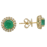 14 Karat Yellow Gold 5.5mm Round Emerald
32 Diamonds = 0.24 Carat Halo Earrings