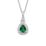 14 Karat White Gold 4x5mm Pear Emerald
25 Diamonds=0.13 Carat Halo Pendant with 16-18