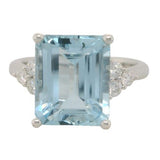 14 Karat White Gold 11x9mm Aquamarine
6 Diamonds=0.24 Carat Size 7 Ring