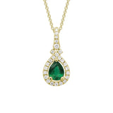 14 Karat Yellow Gold Pear Shape 5X4mm Emerald 25 Diamonds=.14 Carat Halo 16-18