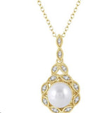 24 Karat Vermeil 6.5mm Pearl 12 Diamonds=.05 Carat IJ I1-2 18" Adjustable Chain