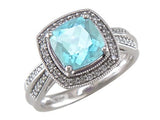 14 Karat White Gold 8x8mm Cushion Cut Aquamarine with Diamond Halo
52 Round Diamonds=.31Carat Size 7