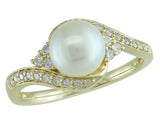 14 Karat Yellow Gold 7mm Pearl 26 Round Diamonds=.25ct Size 7 Ring