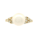 14 Karat Yellow Gold 8mm Pearl 14 Round Diamonds=.26Carats Size 7 Ring