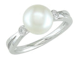 14 Karat White Gold 8mm Pearl 2 Round Diamonds=.08 Carat Size 7 Ring