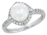 14 Karat White Gold 8mm Pearl 28 Round Diamonds=.25 Carat Size 7 Ring