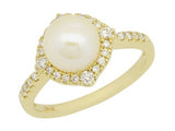 14 Karat Yellow Gold 8mm Pearl 28 Round Diamonds=.25 Carat Size 7 Ring