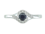 14 Karat White Gold 4mm Round Sapphire 14 Round Diamonds=.10 Carat Size 7 Ring