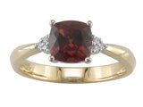 14 Karat Two-Tone 7x7mm Cushion Cut Garnet 6 Round Diamonds=.04 Carat Size 7 Ring