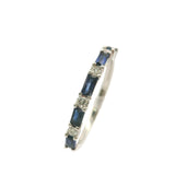 14 Karat White Gold 5 Diamond Cut Sapphires 4 Round Diamonds=.14 Carat Size 7 Ring