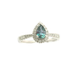 14 Karat White Gold 4x6mm Pear Shape Created Alexandrite 25 Round Diamonds=.21 Carat Size 7 Ring