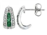 14 Karat White Gold 6 Round Emeralds 32 Round Diamonds=.15 Carat Earrings