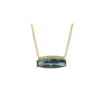 14 Karat Yellow Gold 5x15mm Created Alexandrite 9 Round Diamonds=.10 Carat Adjustable Necklace 16-18
