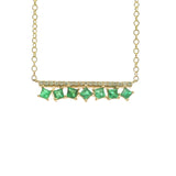 14 Karat Yellow Gold 7-2x2 Emeralds 19 Round Diamonds=.11 Carat Adjustable Necklace 16-18