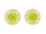 14 Karat Yellow Gold 2-5mm Peridot 32 Round Diamonds=.15 Carat Halo Earrings