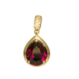 14 Karat Yellow Gold 7x9mm Pear Shaped Rhodolite Garnet 13 Round Diamonds=.04 Carat Pendant Chain Not Included