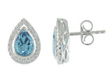 14 Karat White Gold 2-5x7mm Pear Shaped Blue Topaz 48 Round Diamonds=.20 Carat Halo Earrings