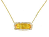 14 Karat Yellow 5x15mm Cushion Cut Citrine 32 Round Diamonds=.16 Carat Adjustable Necklace 16-18"