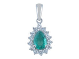 14 Karat White Gold 4x6mm Pear Shaped Emerald 14 Round Diamonds=.15 Carat Halo Pendant Chain Not Included