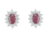 18 Karat White Gold 2-4x6mm Oval Rubies 24 Round Diamonds=.48 Carat Halo Earrings