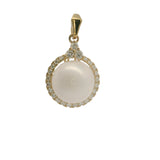 14 Karat Yellow Gold 9mm Pearl 25 Round Diamonds=.24 Carat Halo Pendant Chain Not Included