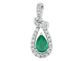 14 Karat White Gold 4x6mm Pear Shaped Emerald 24 Round Diamonds=.15 Carat Pendant Chain Not Included