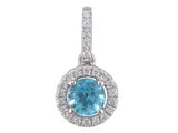 14 Karat White Gold 5mm Blue Topaz 23 Round Diamonds=.10 Carat Halo Pendant Chain Not Included