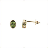 14Karat Yellow Gold 2-3x5mm Oval Peridot Bezel Set Stud Earrings