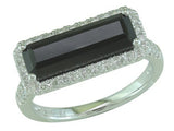 14Karat White Gold 15x5mm Black Agate 52 Diamonds=.35ct Size 7 Ring