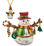 Bejeweled Snowman Trinket Box with Necklace